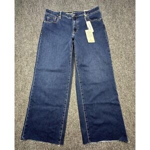 Tommy Bahama Jeans Womens 14 Blue Med Wash High Rise Wide Crop Fringe 34x26